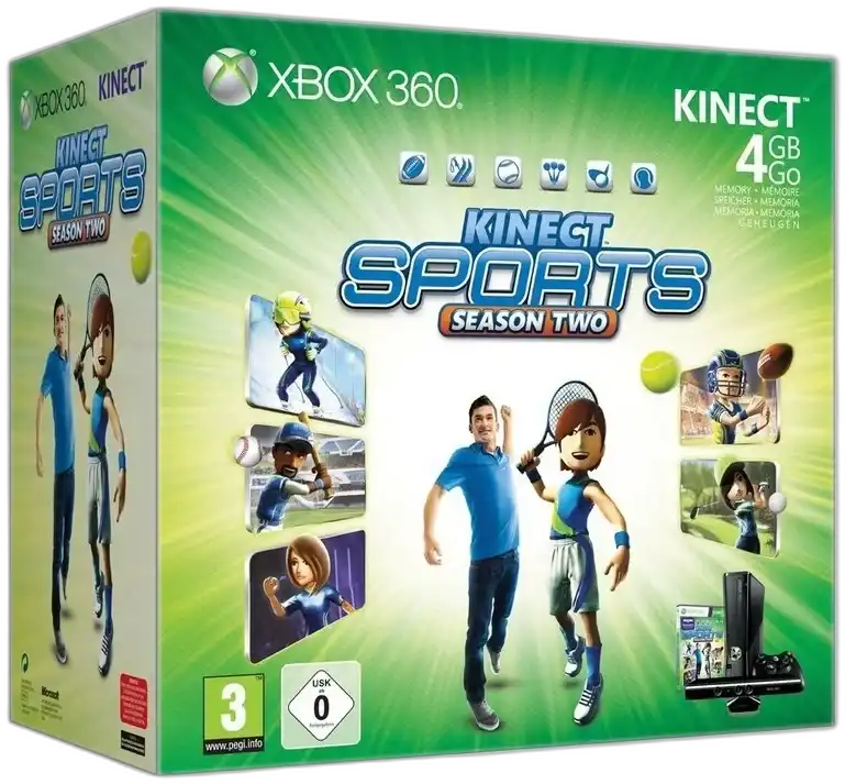 Microsoft-Xbox 360 S (Slim) Console + Kinect Sports Season Two Bundel - Zwart (In doos) Tweedehands