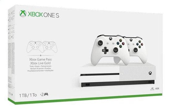 Microsoft-Xbox One S - 1 TB Console - Wit - Incl. 2 Controllers (In doos)-tweedehands