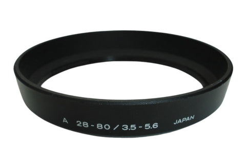 Minolta zonnekap voor AF 28-80mm f/3.5-5.6, zwart, ronde zonnekap met opschrift A 28-80 3.5-5.6 Japan, tweedehands