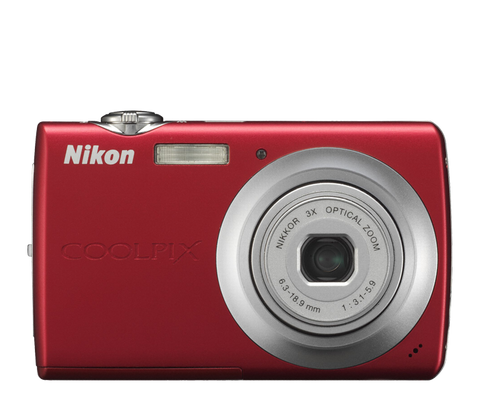 Nikon Coolpix S203 compactcamera, rood, voorkant met 3x Nikkor-zoomlens, tweedehands