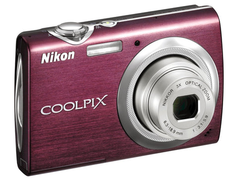Nikon Coolpix S230 digitale compactcamera, paars, voorkant schuin met 3x zoomlens, tweedehands