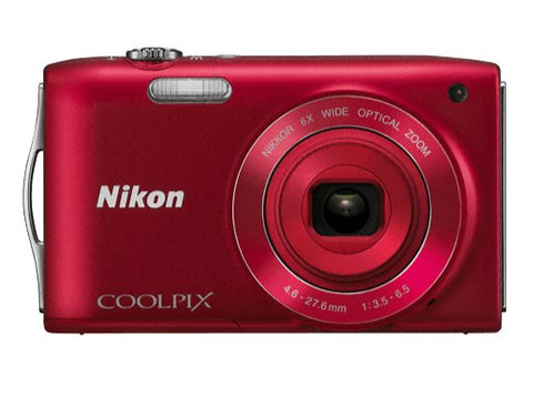 Nikon Coolpix S3200 digitale compactcamera, rood, voorkant met 6x zoomlens, tweedehands