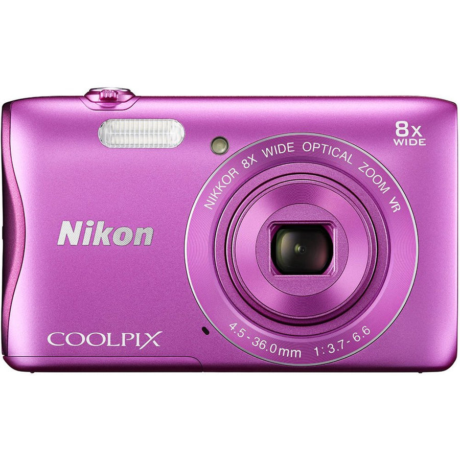 Nikon Coolpix S3700 digitale compactcamera, roze, voorkant met 8x Nikkor-groothoekzoomlens, tweedehands