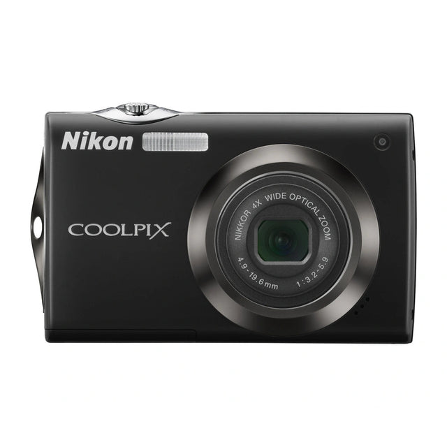 Nikon Coolpix S4000 digitale compactcamera, zwart, voorkant met 4x Nikkor-zoomlens