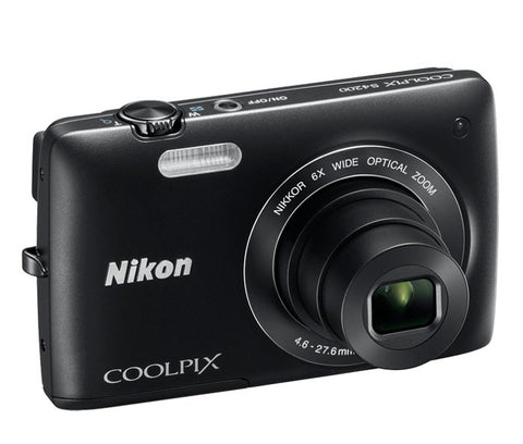 Nikon Coolpix S4200 digitale compactcamera, zwart, schuin van voren met 6x zoomlens