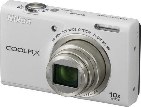 Nikon Coolpix S6200 compactcamera, wit, voorkant met 10x zoomlens