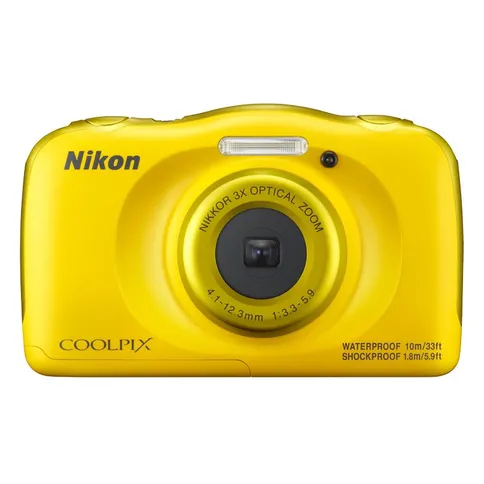 Nikon Coolpix W100 waterdichte digitale compactcamera, geel, voorkant