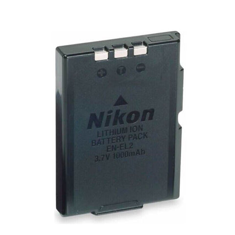 Nikon EN-EL2 lithium-ion accu 3,7 V 1000 mAh, zwart, voorkant met etiket