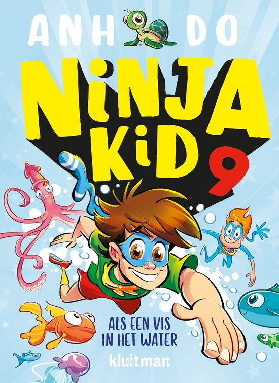 Ninja Kid 9 Als een vis in het water, Anh Do, lichtblauwe omslag met een jongen met masker onder water, tweedehands