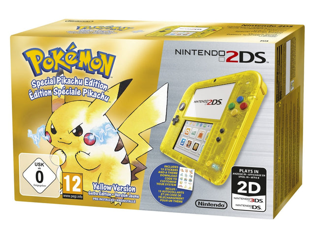Nintendo 2DS console, Pikachu Limited Edition, geel, doos voorkant, tweedehands