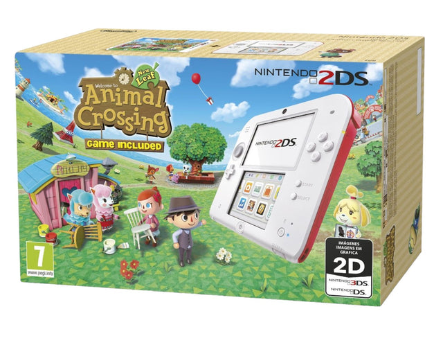 Nintendo 2DS console, rood-wit, Animal Crossing New Leaf bundel, doos voorkant