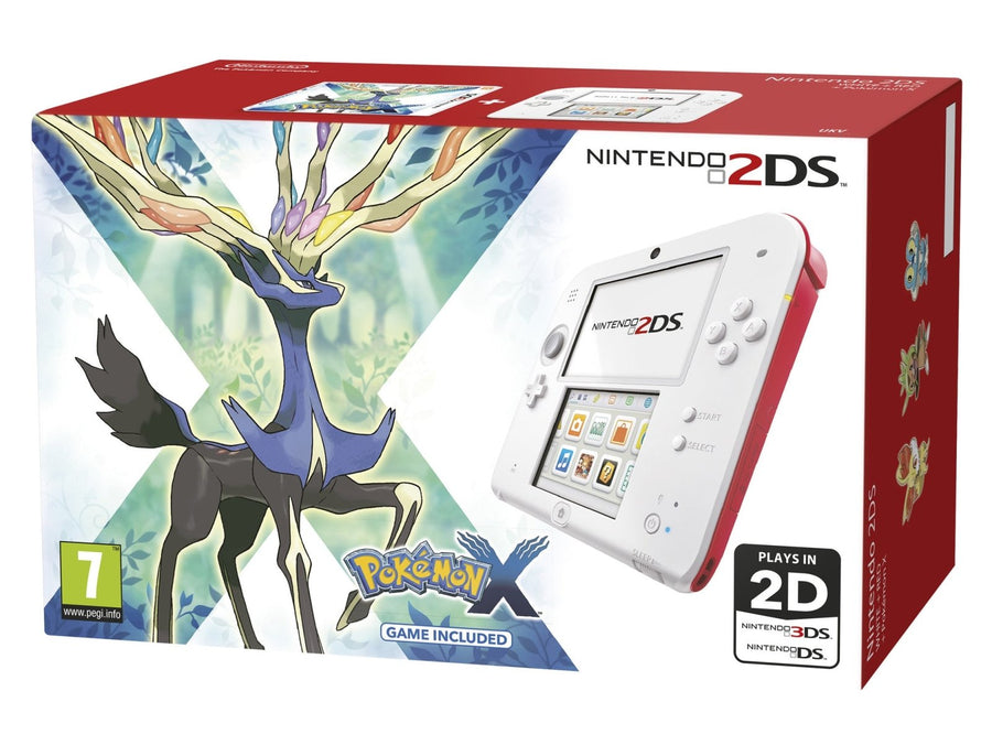 Nintendo-2DS Console - Rood/Wit + Pokemon X (In doos) Tweedehands
