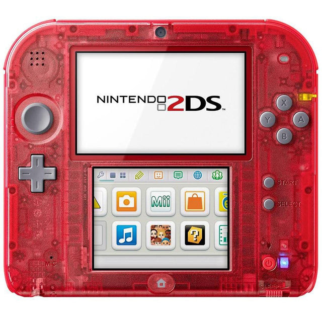 Nintendo 2DS console, transparant rood, opengeklapt, tweedehands