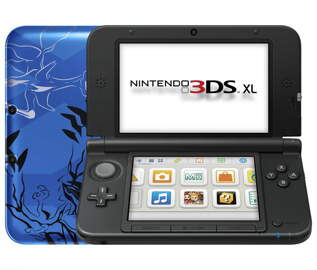 Nintendo 3DS XL console, Pokemon X en Y Blue Edition, blauw, opengeklapt, tweedehands