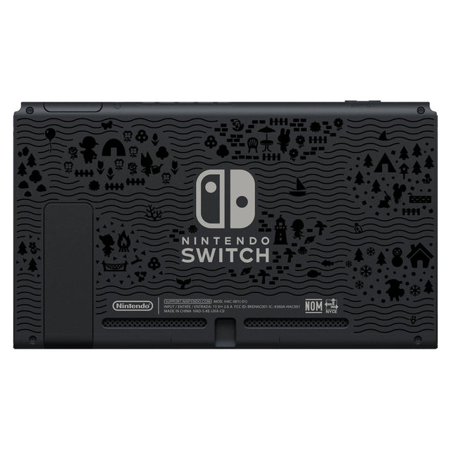 Nintendo Switch back plate Animal Crossing Edition, donkere achterkant met patroon van eilandfiguurtjes, tweedehands