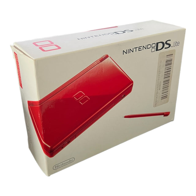Nintendo DS Lite console, rood, doos voorkant met de console, nieuw in verpakking