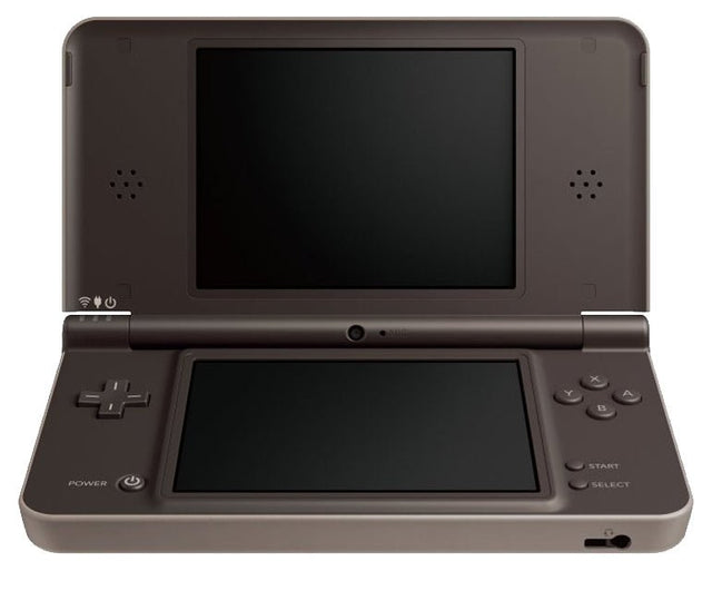 Nintendo DSi XL console, donkerbruin, open van voren, tweedehands