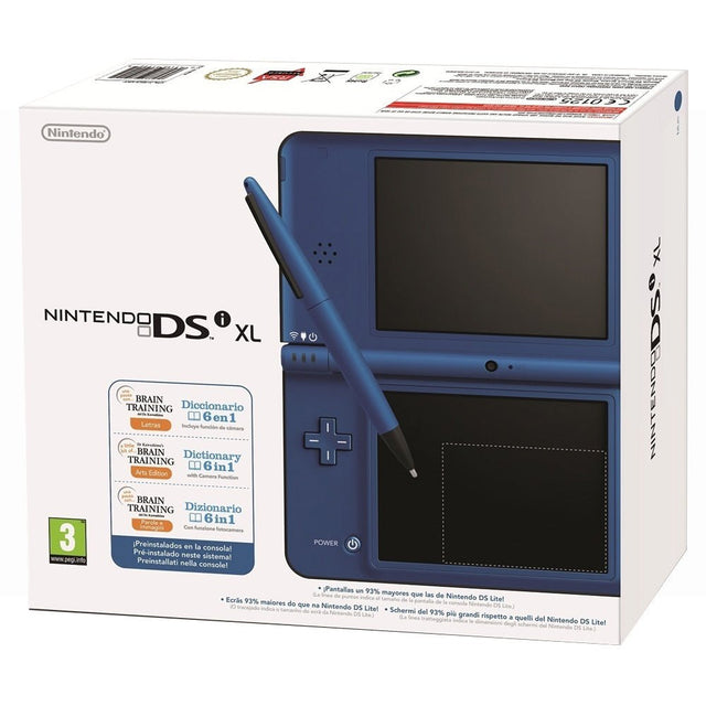 Nintendo DSi XL console, nachtelijk blauw, doos voorkant, tweedehands