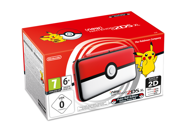 Nintendo New 2DS XL console Pokémon Poké Ball editie, doos voorkant, nieuw in verpakking