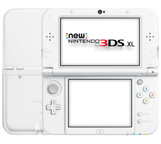 Nintendo New 3DS XL console, wit Pearl White, opengeklapt vooraanzicht, tweedehands