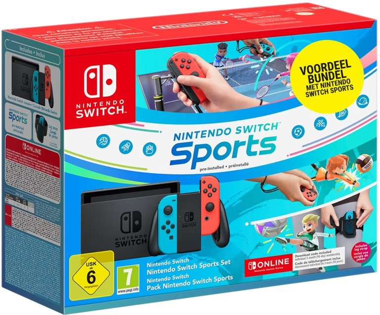 Nintendo-Switch Console Bundel (Switch Sports + 3 Maanden Lidmaatschap) - Blauw/Rood (Nieuw)
