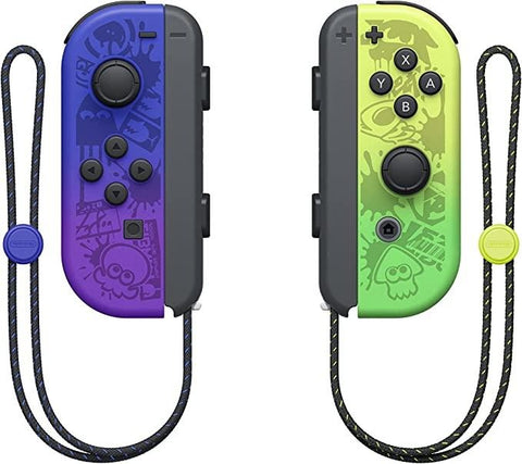 Nintendo Switch OLED Joy-Con set Splatoon Edition, paars en groen met Splatoon-opdruk en polsbandjes, tweedehands