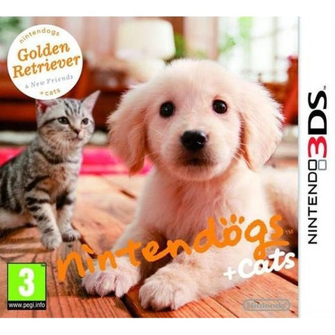 Nintendo 3DS Nintendogs + Cats Golden Retriever & New Friends, doos voorkant, standaarduitgave, tweedehands