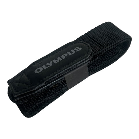 Olympus vintage camerariem 2,5 cm, zwart, opgevouwen nylon riem met Olympus-opschrift