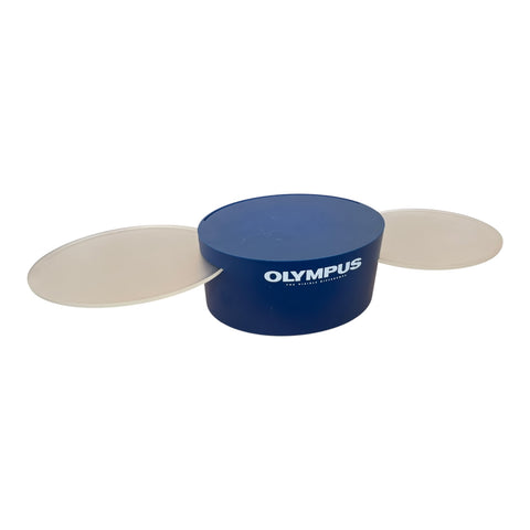 Olympus-Displaystandaard Vintage Winkeldisplay – Rond Met Uittrekbare Plateaus Tweedehands