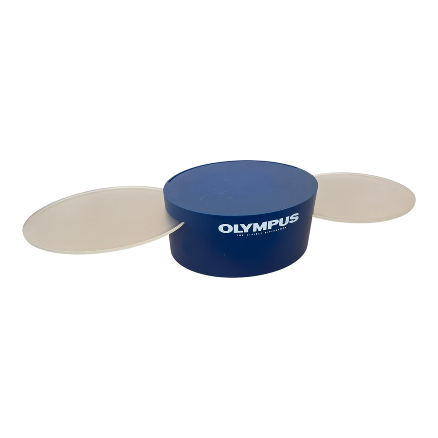 Olympus-Displaystandaard Vintage Winkeldisplay – Rond Met Uittrekbare Plateaus Tweedehands