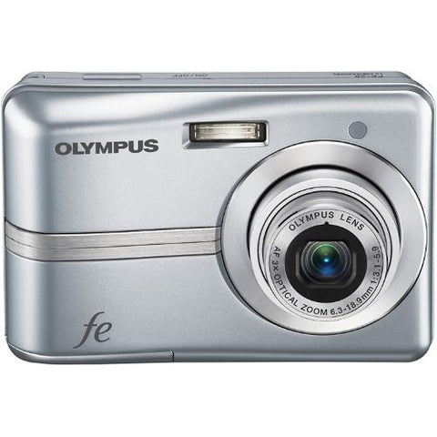 Olympus FE-25 digitale compactcamera, zilver, voorkant met 3x zoomlens