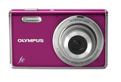 Olympus FE-4000 digitale compactcamera, paars, voorkant met 4x zoomlens, tweedehands