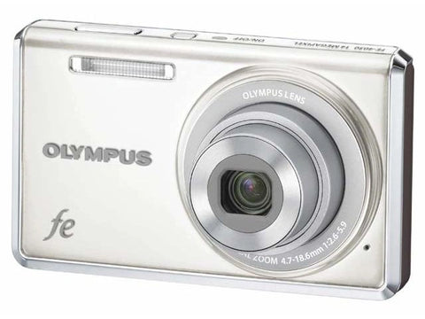 Olympus FE-4030 compactcamera, wit, schuin van voren met 4x Olympus-zoomlens, tweedehands
