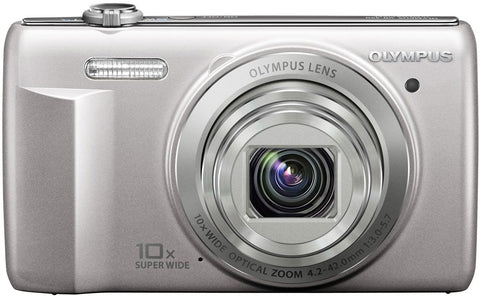 Olympus VR-350 digitale compactcamera, zilver, voorkant met 10x zoomlens