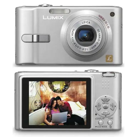 Panasonic Lumix DMC-FX10 compactcamera, zilver, voorkant en achterkant met scherm, tweedehands