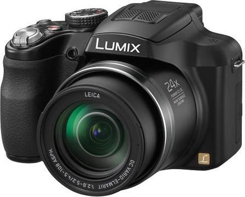Panasonic Lumix DMC-FZ62 digitale bridgecamera, zwart, voorkant schuin met 24x Leica-zoomlens