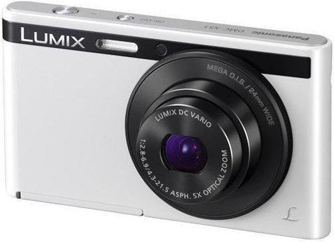 Panasonic Lumix XS1 digitale compactcamera, wit met zwarte band, voorkant schuin met 5x Lumix DC Vario-zoomlens