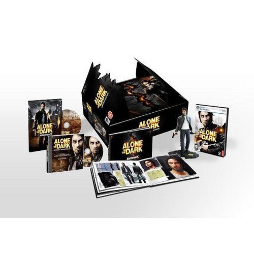 PC Alone in the Dark Limited Edition, overzicht van de inhoud met doos, figuur, artbook en discs