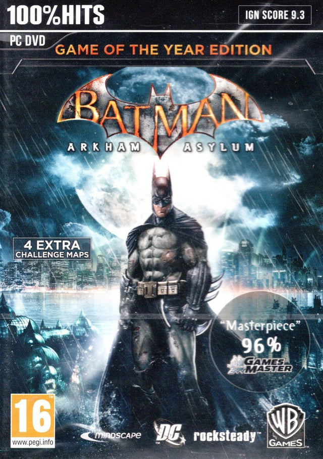 PC Batman Arkham Asylum Game of the Year Edition, 100% Hits-uitgave, doos voorkant