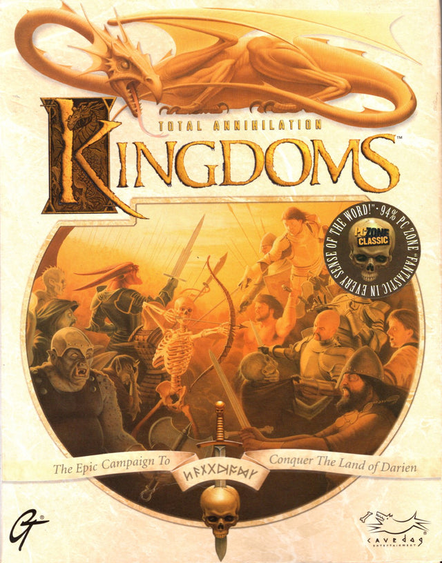 PC Total Annihilation Kingdoms big box van Cavedog en GT Interactive, doos voorkant met draak, tweedehands