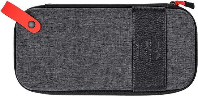 PDP Deluxe Travel Case voor Nintendo Switch, grijze stoffen hoes met zwarte band, Switch-logo en rood lipje, tweedehands
