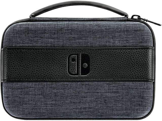 PDP Play and Charge console case voor Nintendo Switch, grijze stoffen hoes met zwarte band en Switch-logo, tweedehands