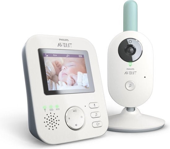 Philips Avent SCD620 digitale video babyfoon, wit, ouderunit met scherm en babyunit naast elkaar