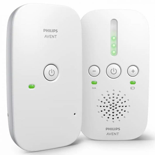Philips Avent SCD502 babyfoon met DECT, wit, babyunit en ouderunit naast elkaar, voorkant, tweedehands