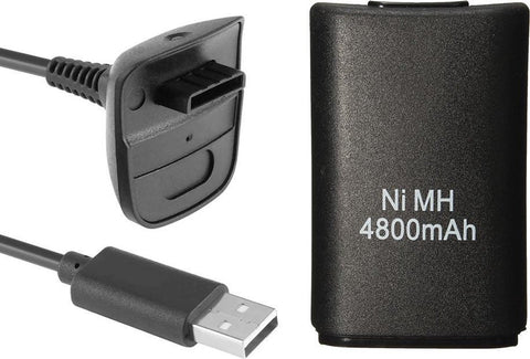 Play & Charge kit voor Xbox 360, zwart, NiMH accupack en oplaadkabel met USB-stekker