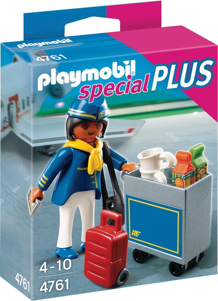 Playmobil-Special Plus Stewardess met Trolley / Servicewagen voor Vliegtuig en Vliegveld - 4761 (Nieuw)