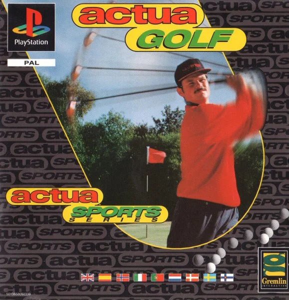 PlayStation 1 Actua Golf van Gremlin, PAL-hoes met golfer in rode trui, tweedehands