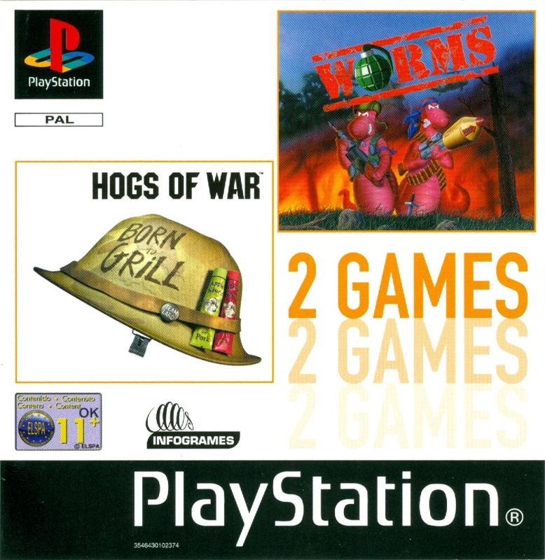 Playstation 1-Hogs of War & Worms Tweedehands