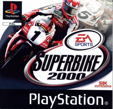 PlayStation 1 Superbike 2000 van EA Sports, PAL-hoes met racemotor met nummer 1, tweedehands