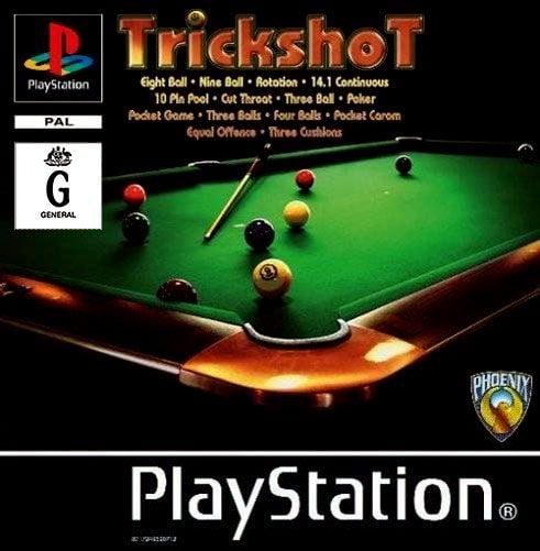 PlayStation 1 Trickshot van Phoenix, hoes met Australische G-classificatie en pooltafel, tweedehands